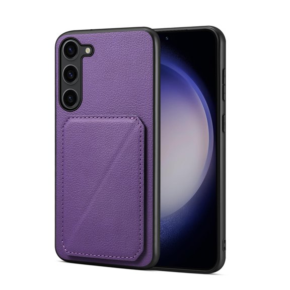 SaniMore for Samsung Galaxy A24 Case, PU Leather Skin & Rugged PC Backplane Card Slot [Up to 2] Shockproof Anti-fall Flip Kickstand Slim Lightweight Business Shell for Galaxy A24, Purple