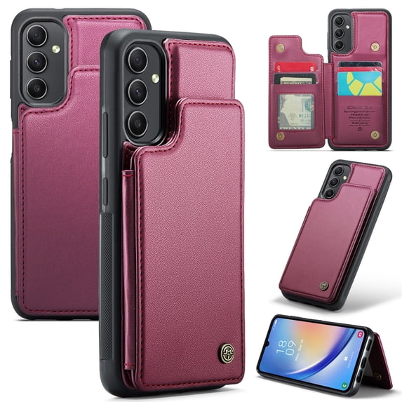 SaniMore for Samsung Galaxy A24 Wallet Case, RFID Blocking PU Leather Kickstand Credit Slots Flip Folio Protective Case, Double Magnetic Clasp Durable Shockproof Cover for Samsung A24, Winered