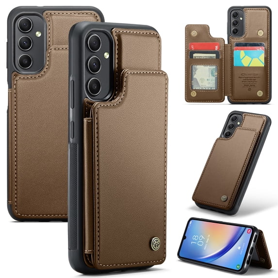 SaniMore for Samsung Galaxy A24 Wallet Case, RFID Blocking PU Leather Kickstand Credit Slots Flip Folio Protective Case, Double Magnetic Clasp Durable Shockproof Cover for Samsung A24, Brown
