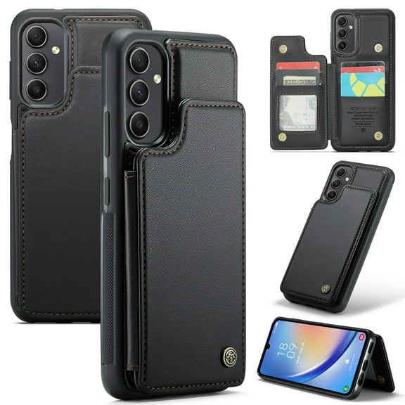 SaniMore for Samsung Galaxy A24 Wallet Case, RFID Blocking PU Leather Kickstand Credit Slots Flip Folio Protective Case, Double Magnetic Clasp Durable Shockproof Cover for Samsung A24, Black