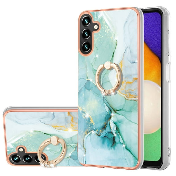 SaniMore for Samsung Galaxy A25 6.5" 2023 Case with 360 Degree Rotating Metal Ring Shockproof TPU Backplane Marble Pattern Luxury Fashion Anti-drop Cover For Galaxy A25, Green