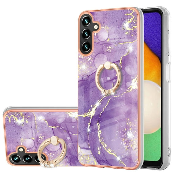 SaniMore for Samsung Galaxy A25 6.5" 2023 Case with 360 Degree Rotating Metal Ring Shockproof TPU Backplane Marble Pattern Luxury Fashion Anti-drop Cover For Galaxy A25, Darkpurple