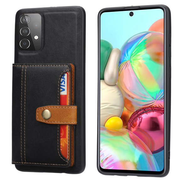SaniMore for Samsung Galaxy A32 5G Case, PU Leather Shockproof Inner Shell with Wallet Card Slots Flip Kickstand Shockproof Retro Anti-scractch Drop-resistant Shell for Samsung A32 5G - Black
