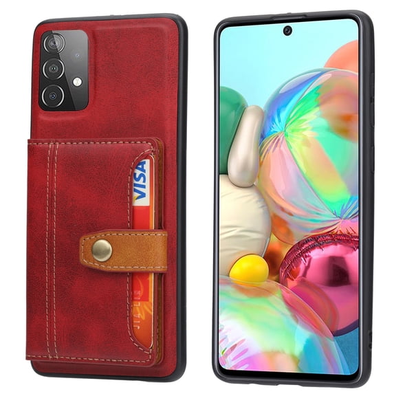 SaniMore for Samsung Galaxy A32 5G Case, PU Leather Shockproof Inner Shell with Wallet Card Slots Flip Kickstand Shockproof Retro Anti-scractch Drop-resistant Shell for Samsung A32 5G - Red