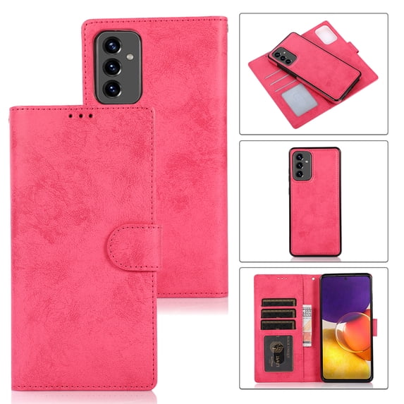 SaniMore for Samsung Galaxy A33 5G 6.5" 2022 Case, Flip Folio PU Leather Wallet Cover with Detachable Shell Wrist Strap Kickstand Card Slots Business Shockproof Case with Magnetic Clasp, Rose