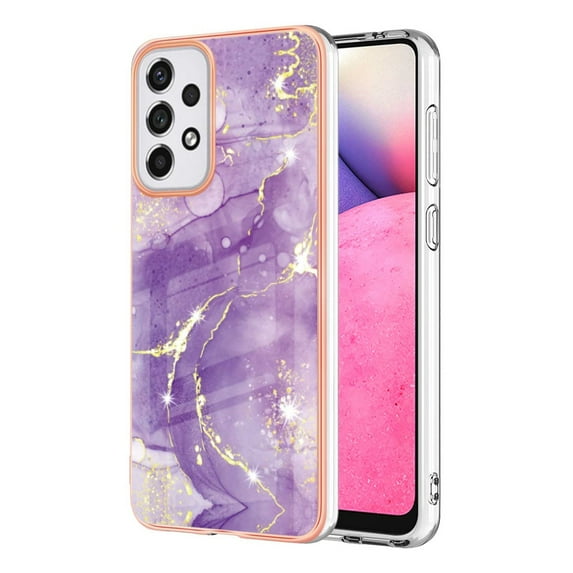 SaniMore for Samsung Galaxy A33 5G 6.5" 2022 Case with Wireless Charging Shockproof TPU Backplane Glitter Marble Pattern Fashion Design Anti-drop Anti-fingerprint Skin-feel Cover, Darkpurple