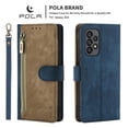thumbnail image 1 of SaniMore for Samsung Galaxy A33 5G 6.5" 2022 Wallet Case, [Removeable Wrist Strap][Zipper Cash Pocket + Card Slots] Flip Kickstand Full Protective Magnetic Closure Retro Cover for Galaxy A33 5G, Blue, 1 of 9