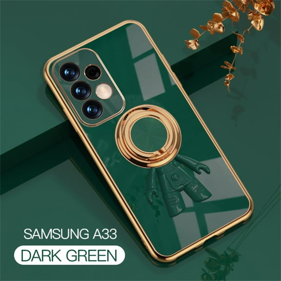 SaniMore for Samsung Galaxy A33 5G All-Inclusive Electroplating Silicone Magnetic Case, Three Dimensional Astronaut Case with Car Mount & Ring Kickstand Shockproof Protective Cover, Darkgreen