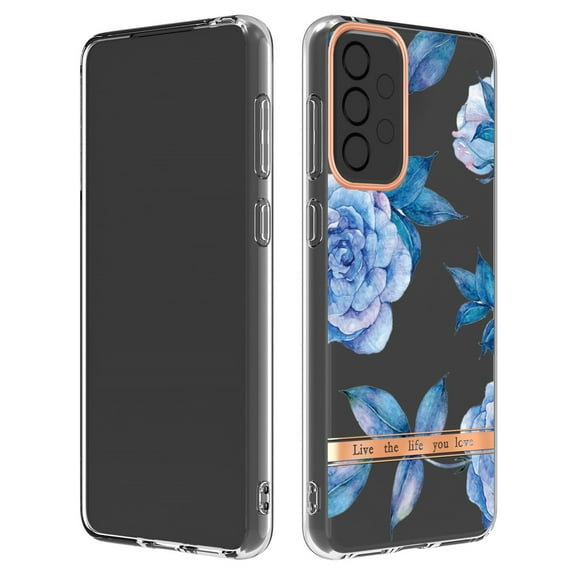 SaniMore for Samsung Galaxy A33 5G Case, Flexible TPU Magnetic Cover Support Wireless Charging Slim Flower Grass Pattern Shockproof Protective Shell for Ladies Women Girls, Blue Flowers