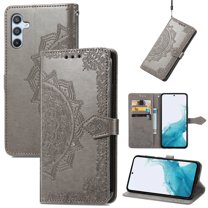 SaniMore for Samsung Galaxy A34 5G 2023 Wallet Case with Embossed Mandala PU Leather Flip Protection Wrist Strap Credit Card Holder Pocket Kickstand Shockproof Case for Galaxy A34 5G, Gray