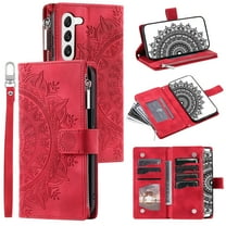 SaniMore for Samsung Galaxy A34 5G 6.6" Case, Luxury PU Leather Skin with Emboss Totem Detachable Crossbody Strap   Zipper Cash Pokcet Card Holder Flip Kickstand Wallet Cover, Red