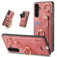 thumbnail image 1 of SaniMore for Samsung Galaxy A34 5G Case, Card Slots [Up to 2] Carabiner Finger Ring Stand Magnetic Car Mount PU Leather Skin Soft Shockproof TPU Anti-drop Anti-scratch Wallet Shell -Pink, 1 of 8