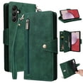 thumbnail image 1 of SaniMore for Samsung Galaxy A34 5G Case, PU Leather 2 in 1 Zipper Wallet Removeable Wrist Strap Card Slots Cash Pocket Kickstand Shockproof Anti-fall Full Protective Shell For Samsung A34 5G, Green, 1 of 15