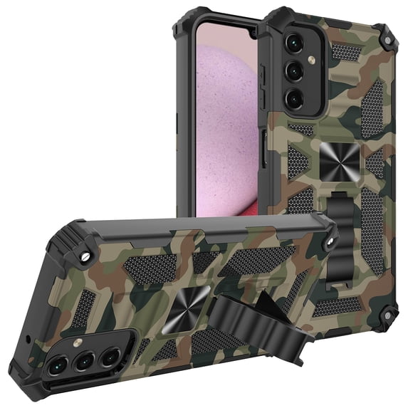 SaniMore for Samsung Galaxy A34 5G Case, Rugged PC & Soft TPU CD Magnetic Cover Built-in Car Mount & Multi-View Kickstand Camouflage Military Grade Shockproof Heavy Duty Protective Shell, Armygreen