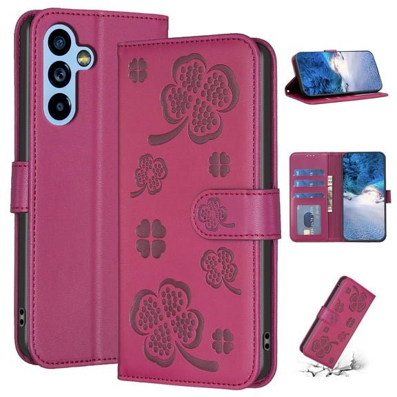 SaniMore for Samsung Galaxy A34 5G Wallet Case, PU Leather Embossed Flower Adjustable Stand Card Slots Cash Pocket Business Shell Styllish Full Protective Shockproof Anti-drop TPU Retro Design, BlPink