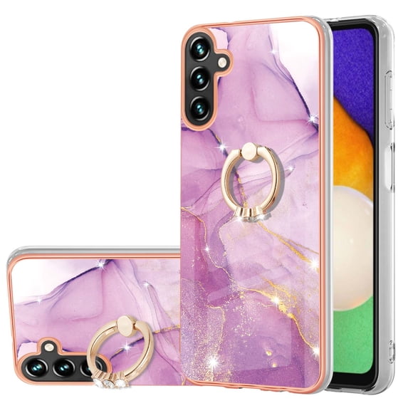 SaniMore for Samsung Galaxy A35 6.5" 2023 Case with 360 Degree Rotating Metal Ring Shockproof TPU Backplane Marble Pattern Luxury Fashion Anti-drop Cover For Galaxy A35, Lightpurple