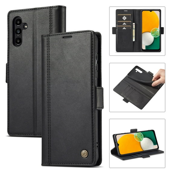 SaniMore for Samsung Galaxy A35 6.5" 2023 Case, PU Leather Magnetic Flip Folio Shell with Card Holders RFID Blocking Kickstand Shockproof TPU Magnetic Closure Business Cover, Black