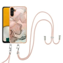 SaniMore for Samsung Galaxy A35 Case, Marble Pattern 3 in 1 Heavy Duty Shockproof Full Body Hard PC IMD Bumper Crossbody Lanyard Women Girls Shockproof Cover for Samsung Galaxy A35, Rosegold