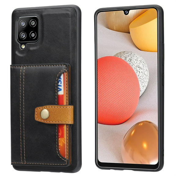 SaniMore for Samsung Galaxy A42 5G Case, PU Leather Shockproof Inner Shell with Wallet Card Slots Flip Kickstand Shockproof Retro Anti-scractch Drop-resistant Shell for Samsung A42 5G - Black