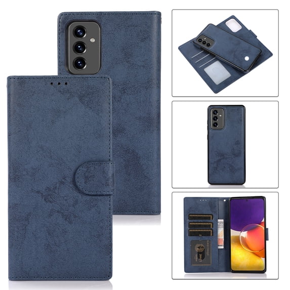 SaniMore for Samsung Galaxy A53 5G 6.5" 2022 Case, Flip Folio PU Leather Wallet Cover with Detachable Shell Wrist Strap Kickstand Card Slots Business Shockproof Case with Magnetic Clasp, Darkblue