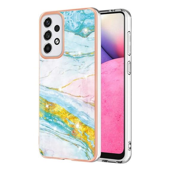 SaniMore for Samsung Galaxy A53 5G 6.5" 2022 Case with Wireless Charging Shockproof TPU Backplane Glitter Marble Pattern Fashion Design Anti-drop Anti-fingerprint Skin-feel Cover, Green/Pink