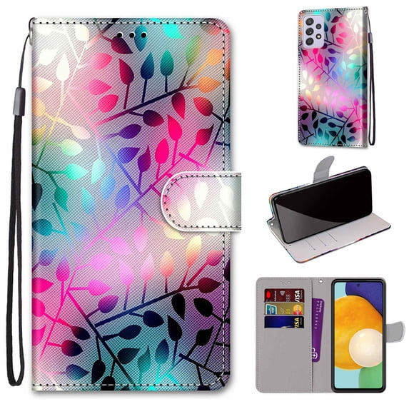 SaniMore for Samsung Galaxy A53 5G 6.5" 2022 PU Leather Case with Card Slots Detchable Lanyard Color Painting Luxury Pattern Flip Kickstand Shcokproof Wallet Case For Galaxy A53 5G, Stained Glass