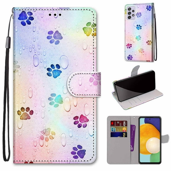 SaniMore for Samsung Galaxy A53 5G 6.5" 2022 PU Leather Case with Card Slots Detchable Lanyard Color Painting Luxury Pattern Flip Kickstand Shcokproof Wallet Case For Galaxy A53 5G, Footprint