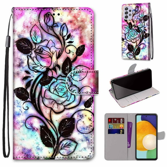 SaniMore for Samsung Galaxy A53 5G 6.5" 2022 PU Leather Case with Card Slots Detchable Lanyard Color Painting Luxury Pattern Flip Kickstand Shcokproof Wallet Case For Galaxy A53 5G, Y-Hollow Flower