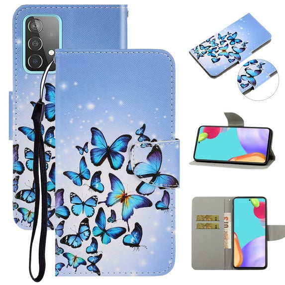SaniMore for Samsung Galaxy A53 5G 6.5" 2022 Wallet Case, Color Painting Pattern with Kickstand Card Slots Detachable Wrist Strap Grils Women PU Leather Case Magnetic Clasp, Butterflies