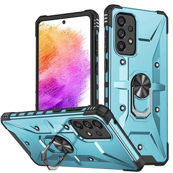 SaniMore for Samsung Galaxy A53 5G Multi-Functional Case, Rugged PC Magnetic Cover Built-in Car Mount & 360° Rotatable Metal Ring Kickstand Military Grade Shockproof Protective Shell, Lightblue