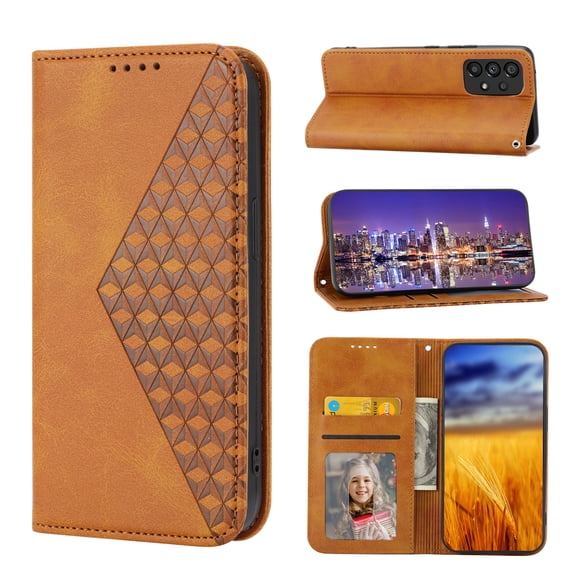 SaniMore for Samsung Galaxy A53 5G PU Leather Case RFID Blocking, Magnetic Closure Flip Wallet Cover with Wrist Strap Card Slot & Multi-Angle Kickstand All-Inclusive Protective Shell, Yellow