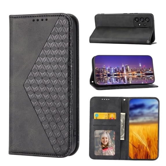 SaniMore for Samsung Galaxy A53 5G PU Leather Case RFID Blocking, Magnetic Closure Flip Wallet Cover with Wrist Strap Card Slot & Multi-Angle Kickstand All-Inclusive Protective Shell, Black