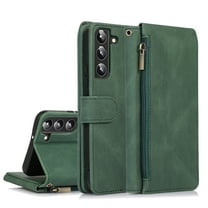 SaniMore Samsung Galaxy A54 5G Case (6.4" 2023) with Zipper Wallet & Wrist Strap & Magnetic Closure Card Slots Kickstand Slim Full-around Protective Business Cover For Samsung Galaxy A54 5G, Darkgreen