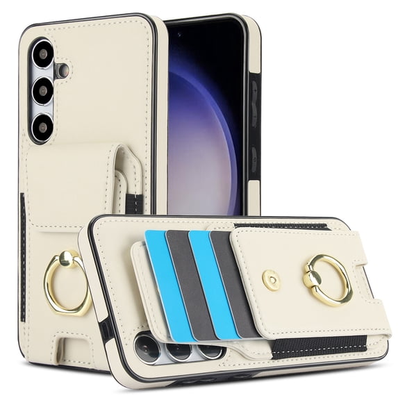 SaniMore for Samsung Galaxy A54 5G Case with Metal Rotating Ring Kickstand RFID Blocking Card Slots PU Leather Anti-scractch Wear-resitant Shockproof Wallet Cover for Samsung A54 5G, Apricot