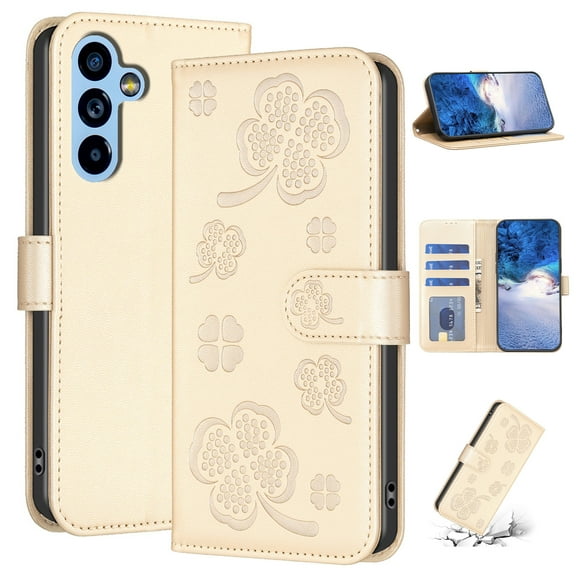 SaniMore for Samsung Galaxy A54 5G Wallet Case, PU Leather Embossed Flower Adjustable Stand Card Slots Cash Pocket Business Shell Styllish Full Protective Shockproof Anti-drop TPU Retro Design, BlGold