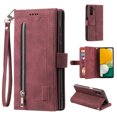 thumbnail image 1 of SaniMore for Samsung Galaxy A55 6.5" 2023 Case, Prumium Leather Zipper Wallet Card Slots Cash Pocket Flip Kickstand Lanyard Anti-drop Shcokproof Full Body Wrap Business Cover, Winered, 1 of 12