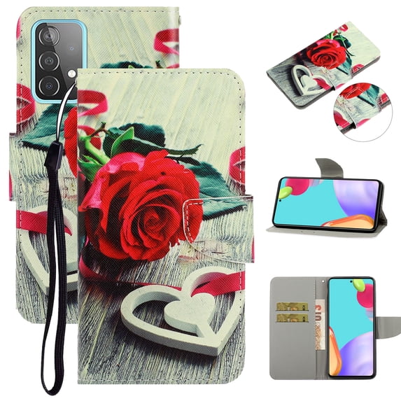 SaniMore for Samsung Galaxy A73 5G 6.7" 2022 Wallet Case, Color Painting Pattern with Kickstand Card Slots Detachable Wrist Strap Girls Women PU Leather Case Magnetic Clasp, Rose