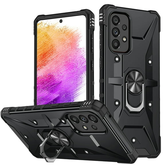 SaniMore for Samsung Galaxy A73 5G Multi-Functional Case, Rugged PC Magnetic Cover Built-in Car Mount & 360° Rotatable Metal Ring Kickstand Military Grade Shockproof Protective Shell, Black