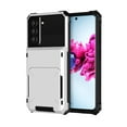 thumbnail image 1 of SaniMore for Samsung Galaxy S21 FE 6.4" 2022 Case, Shockproof Drop Resisatnt Flip Card Slots Wallet Bracket Rugged PC Back + Soft TPU Bumper Anti-scratch Heavy Duty Protective Slim Case, White, 1 of 8