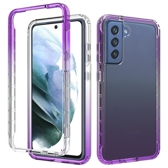 SaniMore for Samsung Galaxy S21 FE 6.4" 2022 Case, Ultra-clear Rugged Anti-yellow PC Backplane Gradient TPU Bumper Wireless Charging Shockproof 2-layer Lightweiht Slim Case For Galaxy S21 FE, Purple