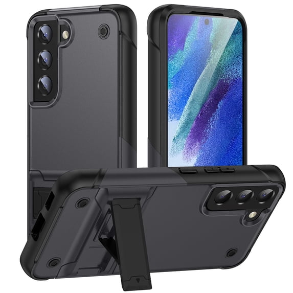 SaniMore for Samsung Galaxy S21 FE Case 2022, Military Grade Shockproof Cover Heavy Duty Hybrid Soft TPU+Hard PC Case Non-Slip Gripping Case with Hidden Kickstand, Gray
