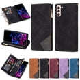 thumbnail image 1 of SaniMore for Samsung Galaxy S21 FE Case with Card Slot, Line Stitching Metal Button Zipper Wallet PU Leather Cover with Folio Flip Kickstand + Hand Strap Shockproof Protective Shell, Black, 1 of 7