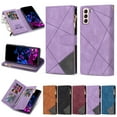 thumbnail image 1 of SaniMore for Samsung Galaxy S21 FE Case with Card Slot, Line Stitching Metal Button Zipper Wallet PU Leather Cover with Folio Flip Kickstand + Hand Strap Shockproof Protective Shell, Purple, 1 of 7