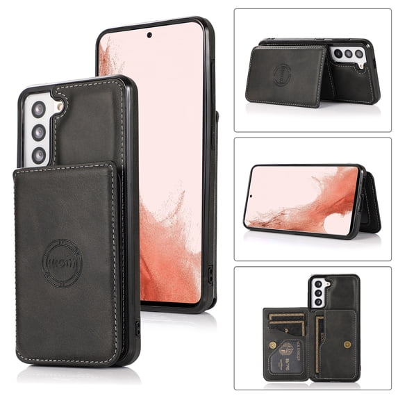 SaniMore for Samsung Galaxy S21 FE Case Multi-Functional Wallet Card Holder, Premium PU Leather Cover Vehicle Magnetic Support Kickstand Shockproof Protective Shell for Samsung S21 FE, Black