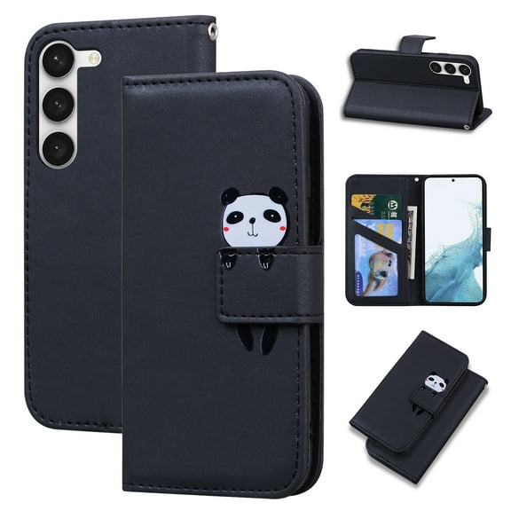 SaniMore for Samsung Galaxy S21 FE Case, PU Leather Flip Folio Cover with Stand, Card Slots, [Lovely Pet Magnetic Clasp] Full Protetcion Shockproof TPU Wallet Shell for Samsung S21 FE, Black
