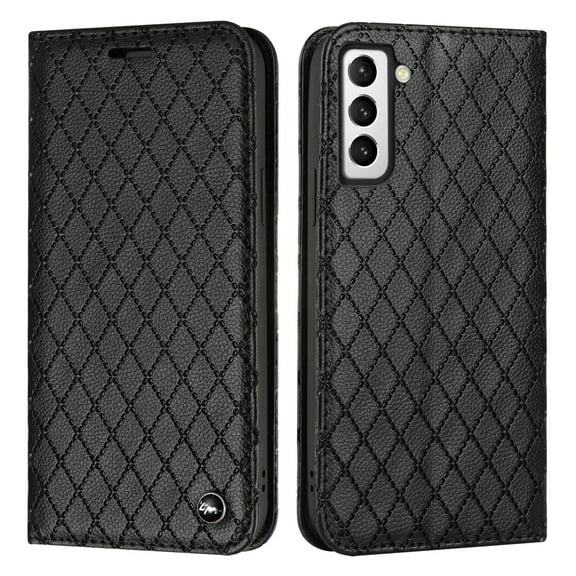 SaniMore for Samsung Galaxy S21 FE Magnetic Flip Wallet Embossing Case, Premium PU Leather Case with 2 Card Slots & Multi-Angle Kickstand Full Body Protective Case for Ladies Men, Black
