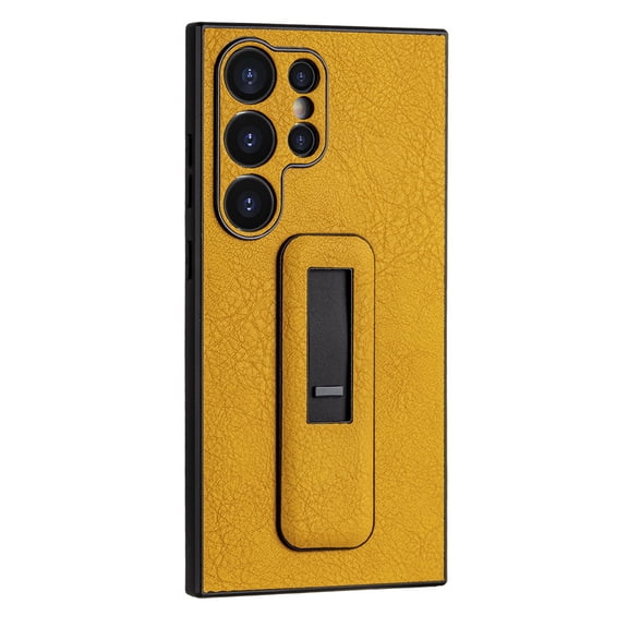 SaniMore for Samsung Galaxy S21 Plus 5G PU Leather Back Case, Slim All-Inclusive Case with Push-Pull Stand, Camera Lens Protection Shockproof Elegant Cover for Galaxy S21 Plus 6.7" 2021, Yellow