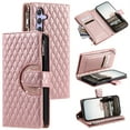 thumbnail image 1 of SaniMore for Samsung Galaxy S21 Plus PU Leather Case, 3D Lattice Pattern for Girls Card Slots Zipper Purse Glitter Magnetic Clasp Flip Kickstand [Hand Rope] Full Protection Shockproof, Rosegold, 1 of 16