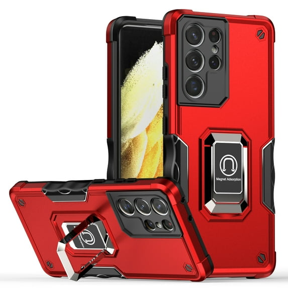 SaniMore for Samsung Galaxy S21 Ultra Case, Galaxy S21 Ultra Case with Kickstand Armor Magnetic Ring Rugged Protective Military Grade Shockproof Case for Galaxy S21 Ultra 6.8" 2021, Red