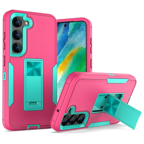 SaniMore for Samsung Galaxy S22 6.1" 2022 Case, Hidden Bracket Magnetic Car Holder Dust Cover 3-layer Heavy Duty Protective Rugged Anti-fall Shock Absorption Cover For Galaxy S22, Rose/Blue